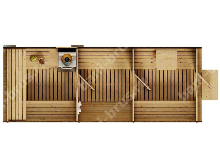 Популярность проекту бани бочки Радуга обеспечило удобное расположение пологов и печи Радуга, размер 5,98